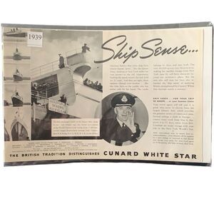 Vintage 1939 Cunard White Star Line Ship Sense Ad Advertisement